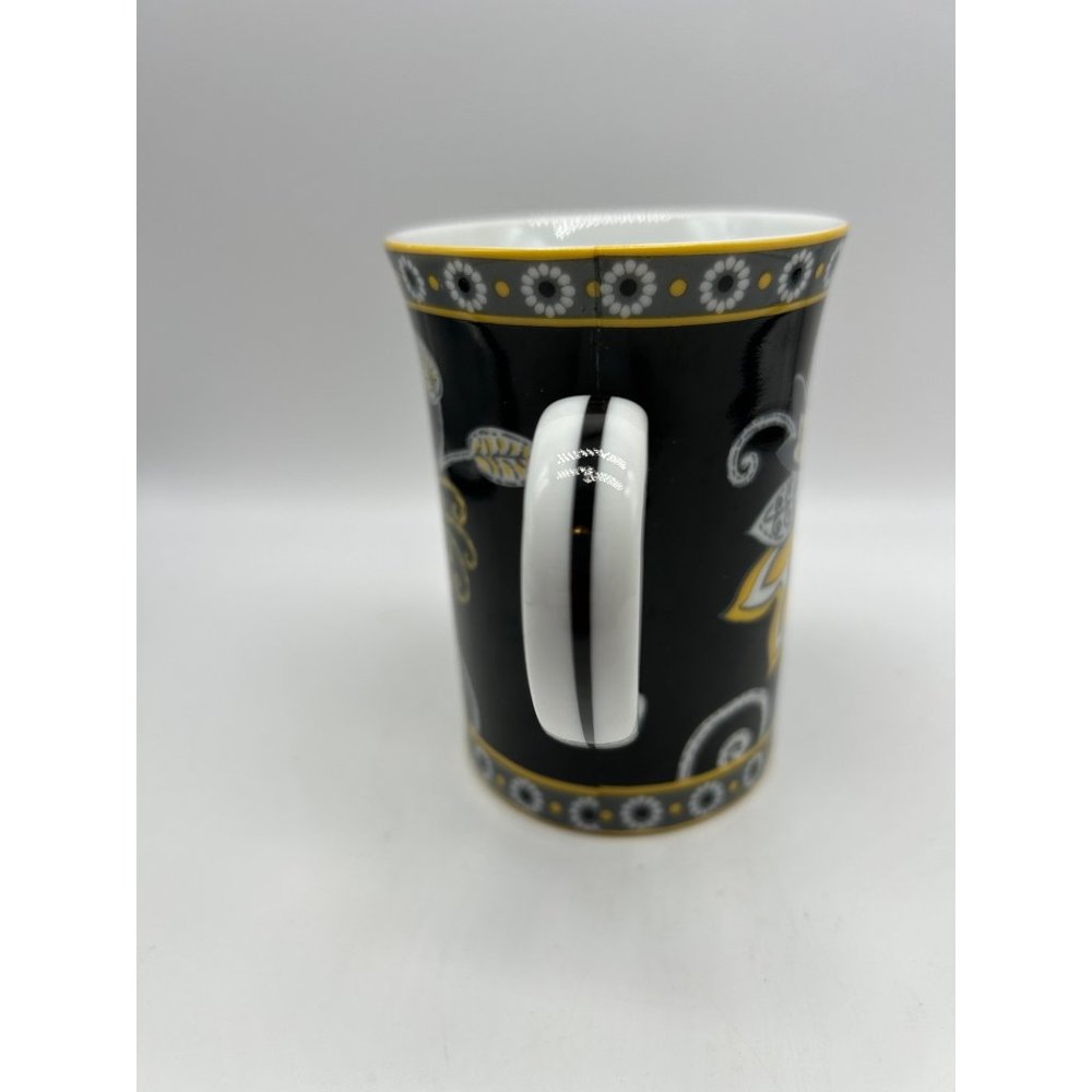 Vera Bradley Coffee Mug Yellow Bird Flower 4" Black and Yellow - Picture 3 of 5
